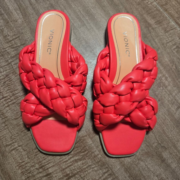 Vionic Shoes - Vionic Kalina Braided Slide Sandals Poppy Red Orthotic Comfort Flat Womens 8